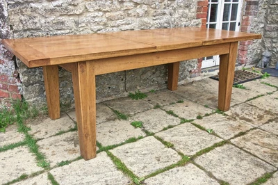Exceptional 7.5ft Solid Oak French Plank Top Shaker Harvest Farmhouse Table - Image 1 of 4