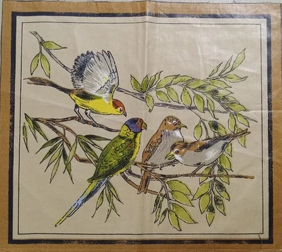 Vintage~"Colorful Birds"~ Cotton Wax Cloth Fabric ~ 10.5"x9.5" SEE PIXS 4&5 READ - Image 1 of 4