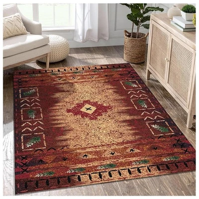 Southwestern Tribal Rug, Rustic Western Aztec Area Carpet for Living Room, Be... Foto 1 de 4