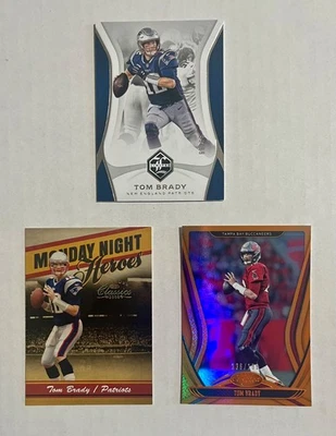 2008 Donruss Classics Tom Brady GOLD /100 2018 Limited SILVER /99 Orange /199 - Image 1 of 2