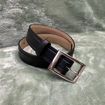 Black Dress Belt Yth 22-24 Full Grain Cowhide Lined On Genuine Leather Silver - Image 1 of 4