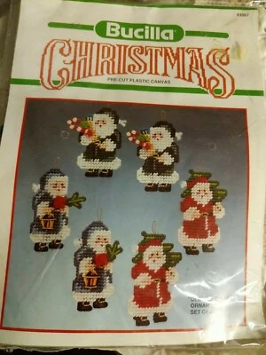 Vintage Bucilla Christmas Plastic Canvas  61087 6 Oldtime Santas Ornaments - Image 1 of 2