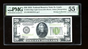 DBR 1934 $20 LGS FRN St. Louis Fr. 2054-Hlgs PMG 55 EPQ Serial H01662255A - Picture 1 of 2