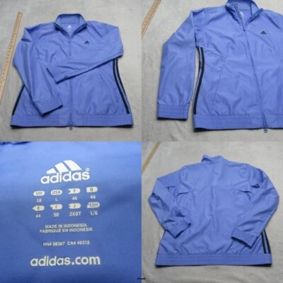 Chaqueta cortavientos deportiva Adidas para mujer grande azul 3 bolsillos a rayas cremallera completa Foto 1 de 4