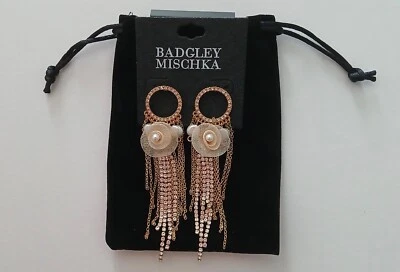 Badgley Mischka Earrings Chandelier Rose Gold Dangle Rhinestone Flower - Image 1 of 2