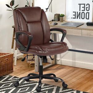 Ergonomic Mid Back Home Office Chair Computer Desk Chair PU Leather Task Chair 