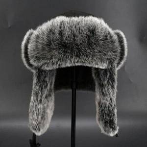 Vintage Men's Trapper Hat Cap Ski Russian Cossack Faux Fur Suede Leather Winter - Picture 1 of 7