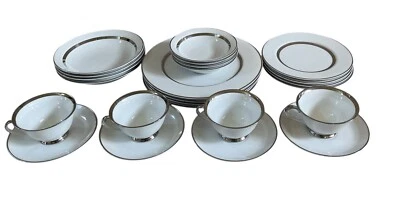 Silver Rhapsody Fine China 24 Piece Porcelain Dinnerware Set Made In Japan 3506 - Image 1 of 4
