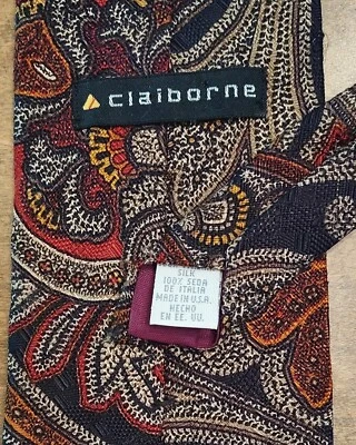 Corbata de Seda Logo Triángulo CLAIBORNE De Colección Texturizada Floral Años 80 90 EE. UU. 58,5" Foto 1 de 4