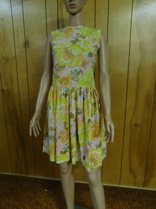 Vintage Yellow Floral Print Cotton Sun Dress 28" Waist - Picture 1 of 7