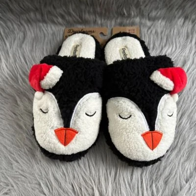 Dearfoams Penguin Slippers Womens Size 7-8 Mens 5-6 Slip On Soft Fuzzy Shoes - Image 1 of 4