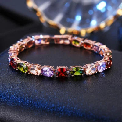 Nuevas Pulseras Ovaladas Multi Amatista Peridoto Granate Gemas Oro Rosa Plata Encantadoras Foto 1 de 4