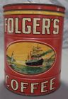 Antique VTG 1931 Folgers Coffee 2 Pound Golden Gate Brand Clipper Ship Tin Can