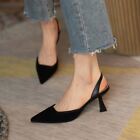 Women Faux Leather Pointy Toe Slingback Fashion Kitten Heel Court Shoes Sandals
