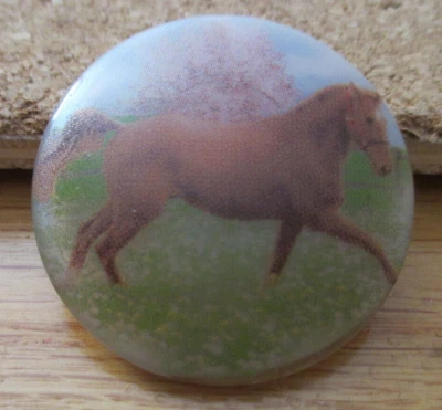 1-Caballo de Trote Checo de Vidrio Marrón en un Botón Gris Claro #162 1.338" = 33.99 mm Foto 1 de 4