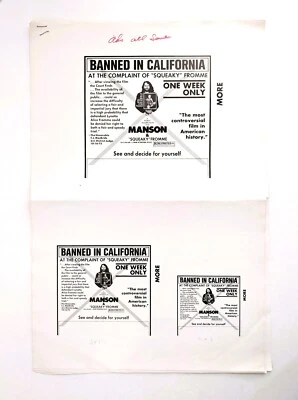 CHARLES MANSON & SQUEAKY FROMME - FILM PRESSBOOK - BANNED IN CALIFORNIA 1975 - Image 1 of 3