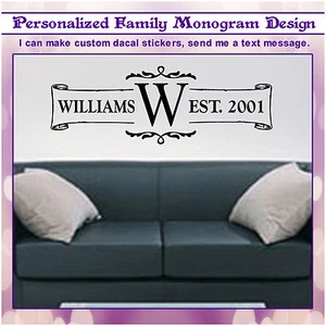 Nachname Familie Monogramm Wand Vinyl Grafik 34 x 12 Wohndeko Familie Aufkleber 075 - Bild 1 von 3