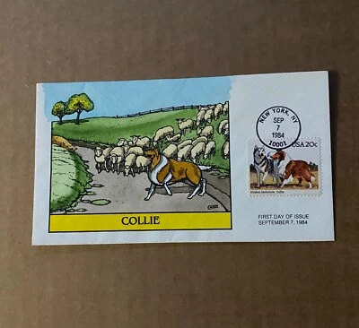 US FDC Collins Hand-Painted #2100 Collie  1984 - Image 1 of 3