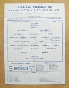 CHELSEA v CHARLTON ATHLETIC 1944/1945 *Excellent Condition Football Programme* - Picture 1 of 2
