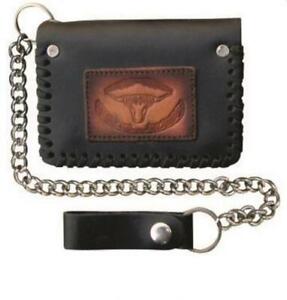 Long Horn BiFold Chain Leather Wallet Tooled Texas Steer Biker Motorcycle