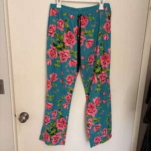 NWT Betsey Johnson Womens Floral Cotton Stretch And Flannel Med Blue/Pink Bottom - Picture 1 of 13