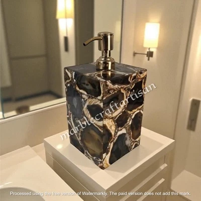 Natural Agate Unique Soap Dispenser Handmade Art with Golden Pump & Bath Decors - Imagem 1 de 4