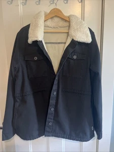 Hang Ten Utility Jacket Womens Size Large Black Sherpa Lined Barn Coat - Picture 1 of 8