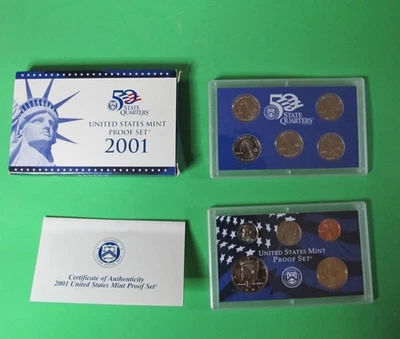 2001 U.S. Proof Set * 9 Coin Set w/ Quarters * Original Box w/COA * Free Ship - Image 1 of 2