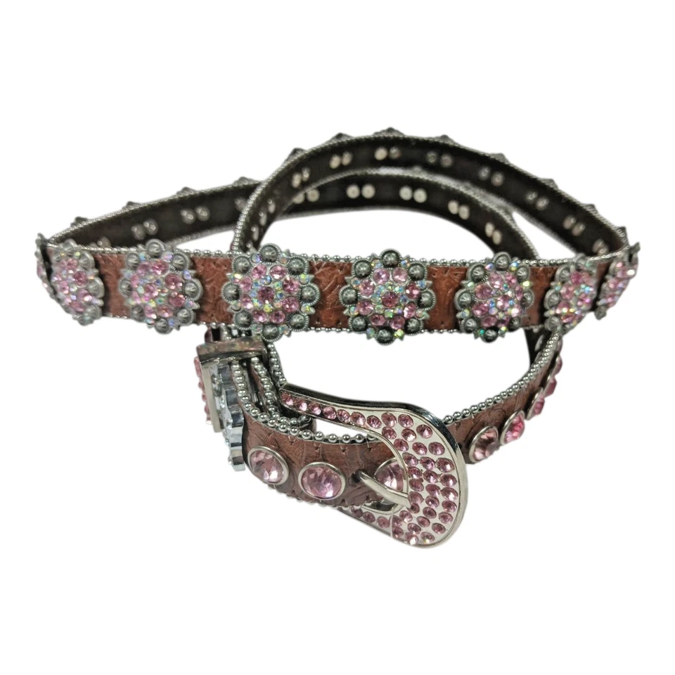 Cinturón BHW Mujer Marrón Rosa Estrás Occidental Bling 1" Ancho Talla 5XL 46-50" Foto 1 de 4