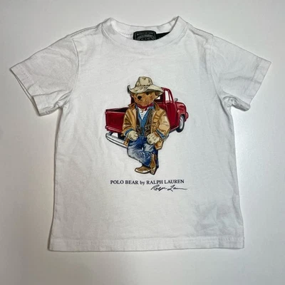 Polo Country Ralph Lauren Niños Talla 3 Manga Corta Blanco Camiseta Rojo Camión Oso Foto 1 de 4