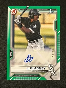 DJ Gladney 2021 Bowman 1st Auto Green Parallel /99 White Sox - Picture 1 of 2
