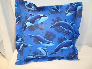 Delphine Design blau Baumwollstoff 14" Dekokissen/Bezug/gefüllt waschbar - Bild 1 von 3