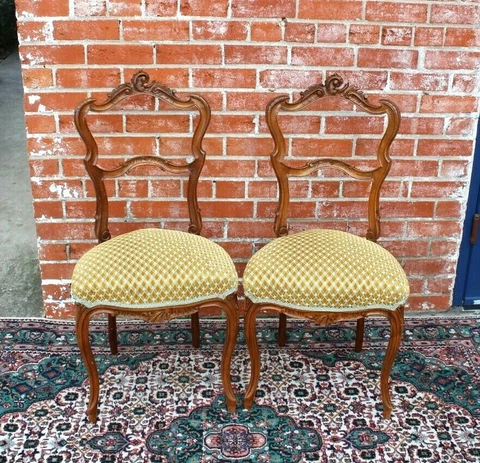 Pair of French Antique Walnut Louis XV Upholstered Chairs ~ Set of 2 ~ Cover
