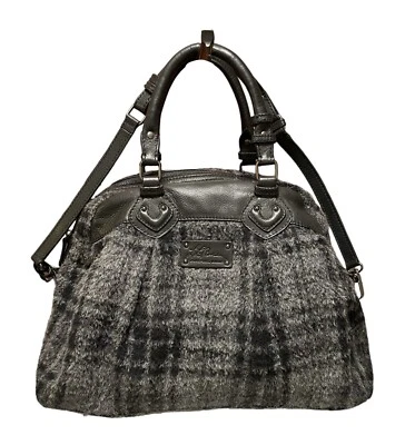 Rare! L.L. Bean Oversized Plaid Alpaca Wool Leather Satchel Handbag - Image 1 of 4