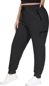 Women's Plus Size Hiking Cargo Pants Lightweight Quick Dry Joggers 3X, Black - Picture 1 of 6