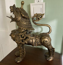 Chinese Foo Dog Brass Statue Mythical Chinese Lion Heavy Cast Brass Temple Dog 