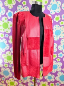 90's Rad Red Faux Leather and Suede Moto Jacket 2X - Picture 1 of 9