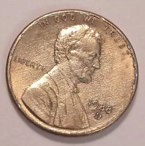 1988 D Lincoln Memorial Penny. Small Date, Red Snow, DDR, R struck thru grease. - Picture 1 of 4