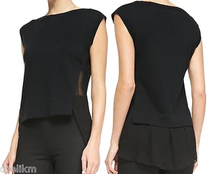 Neu mit Etikett $ 265 Theory Baumwolle Kaschmir Top Seidenbesatz in Schwarz Größe S - Bild 1 von 8