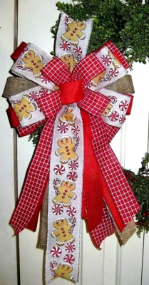 10 “ GINGERBREAD WIRED BOW for DOOR WREATH SWAG GARLAND POST # 101 - Image 1 of 3