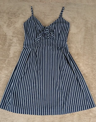 Womens Purple Snow White Striped Dress XL Navy Blue A-line Spring Dress Short - Image 1 of 4