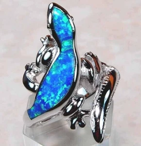 Australian Opal Inlay 925 Solid Sterling Silver Chameleon Ring Sz 7 DT1 - Imagen 1 de 2