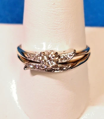 Vtg. 14K Yellow Gold Diamond Wedding Set (Soldered) - Sz 10.5 - 3.5g - Image 1 of 4