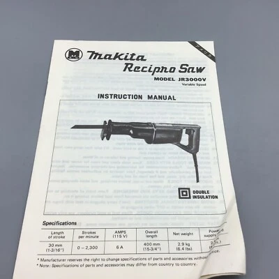 Vintage Makita Manual For JR3000-V Recipro Saw - Image 1 of 2