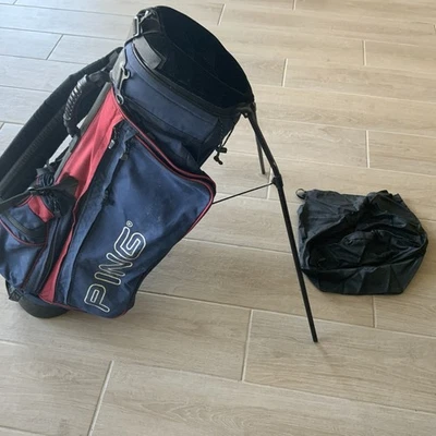 Vintage 2000’s PING Hoofer 2 Golf Bag Stand Alone  4-Way Red & Blue With Straps - Image 1 of 4