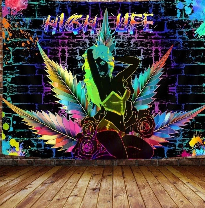 NYMB Genial Tapiz de Hierba Trippy Neón Tie Dye Meditación Marihuana Telón de Fondo H3 Foto 1 de 1