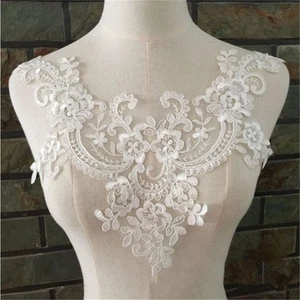 Grande dentelle 3D mariage Floral Motif broderie appliques coudre robe blanc - Picture 1 of 4