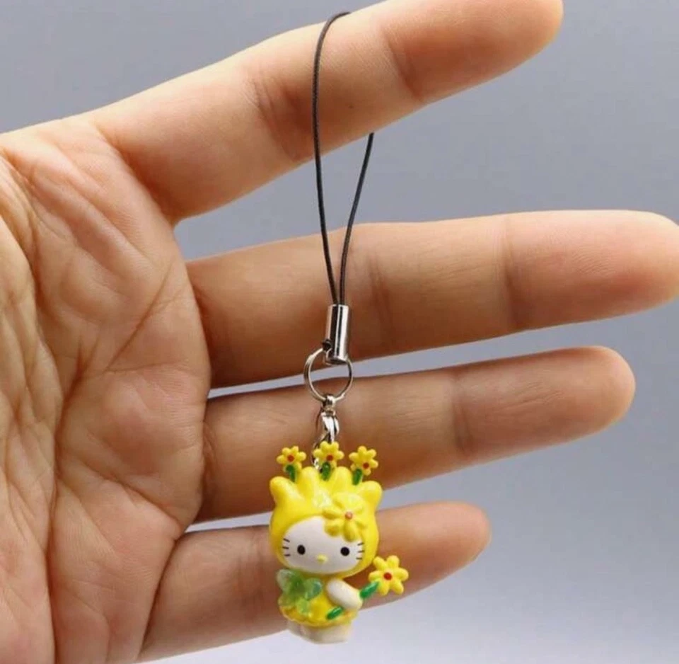 Dije de teléfono Sanrio Hello Kitty amarillo verde flor linda y2k Kawaii 3 pulgadas Foto 1 de 1