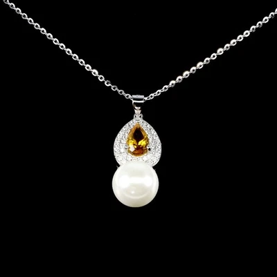 Collar de plata de ley 925 pera citrino 8x5 mm fregona piedras preciosas naturales joyería 18i Foto 1 de 4