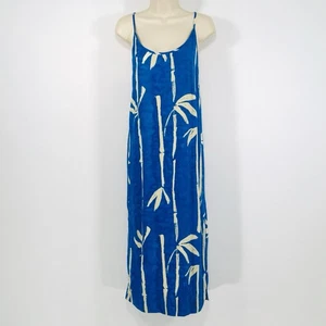 Jams World Vintage Midi Dress Sz M Shift Blue Bamboo Tie Straps Side Slit - Picture 1 of 12